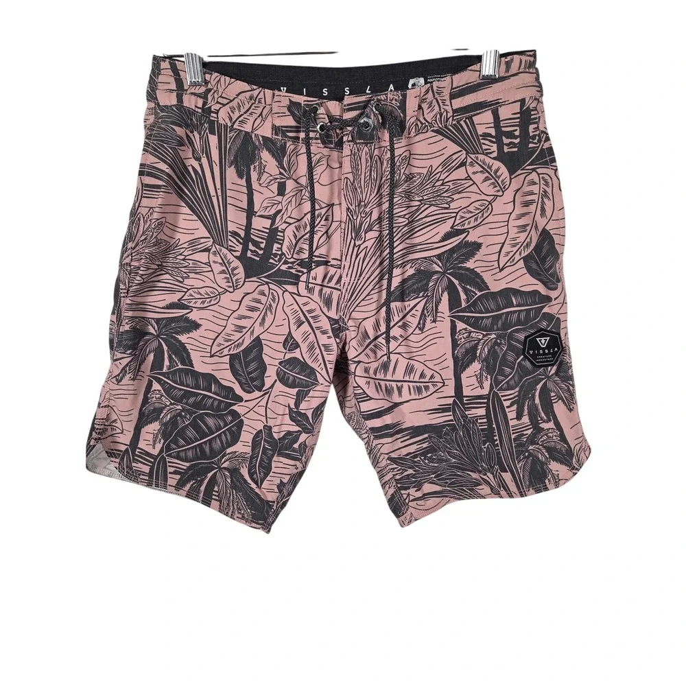 Vissla‎ Mens Pink Tropical Upcycle Coconut Beach Pool Party Board Shorts Size 29